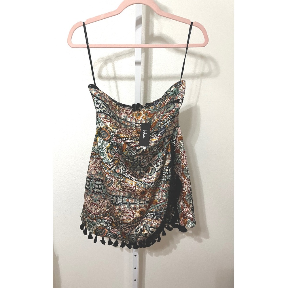 NWT Lulus Bohemian Perfection Black Boho Floral Strapless Tasseled Romper Medium - Picture 4 of 7